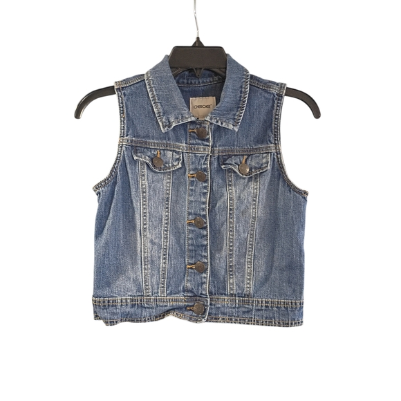 Cherokee Other - EUC Cherokee Girls Denim Vest Blue Sleeveless Button Front Size L 10/12 90s Y2K